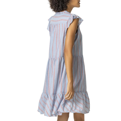 Button Down Peplum Dress in Tide Stripe