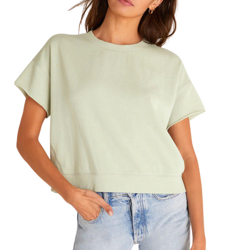 Adah Fleece Short Sleeve Top in Soft Sage