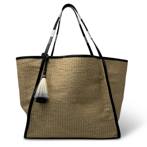 Metallic Jute Tote in Natural Black