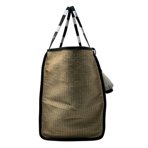 Metallic Jute Tote in Natural Black