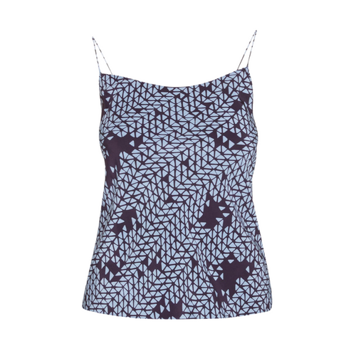 Smocked-Back Tile-Print Cami in Blue Multi