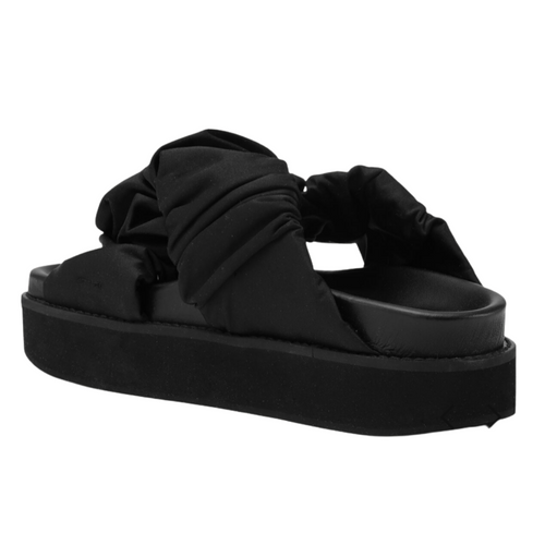 Low Flatform Ruched Sandals in Black