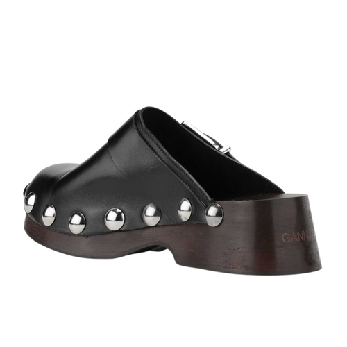 Studded Leather Clogs in Egret