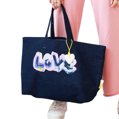 The Small Tote Wild Love in Dark Denim