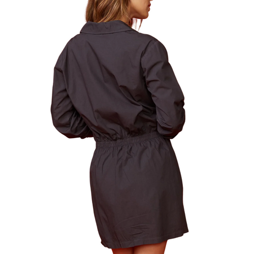 Poplin Shirt Dress in Faded Black