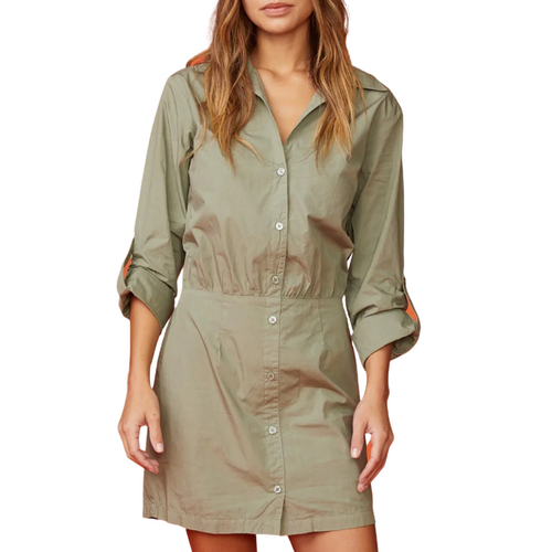 Poplin Shirt Dress in Laurel Green