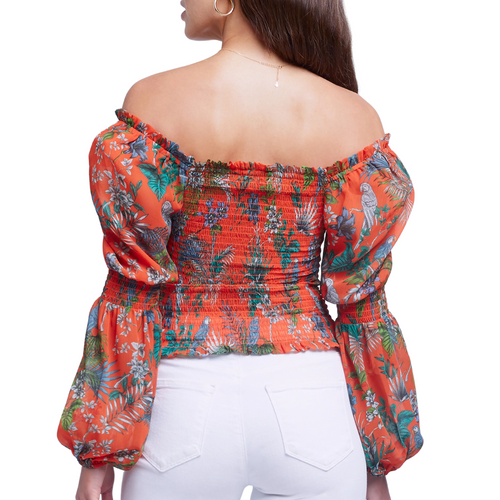 Cece Top in Orange Multi Parrot 