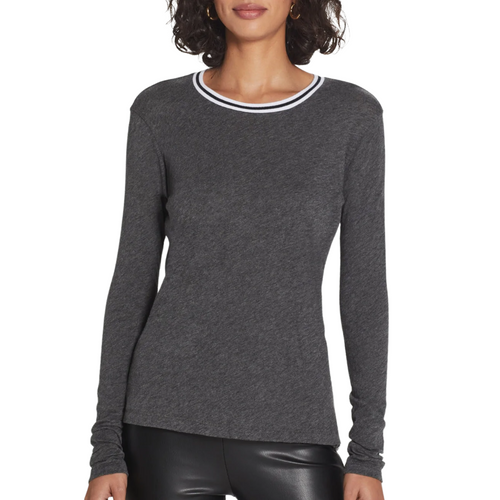 Long Sleeve Tipped Ringer Tee in Tipped Charcoal Heather