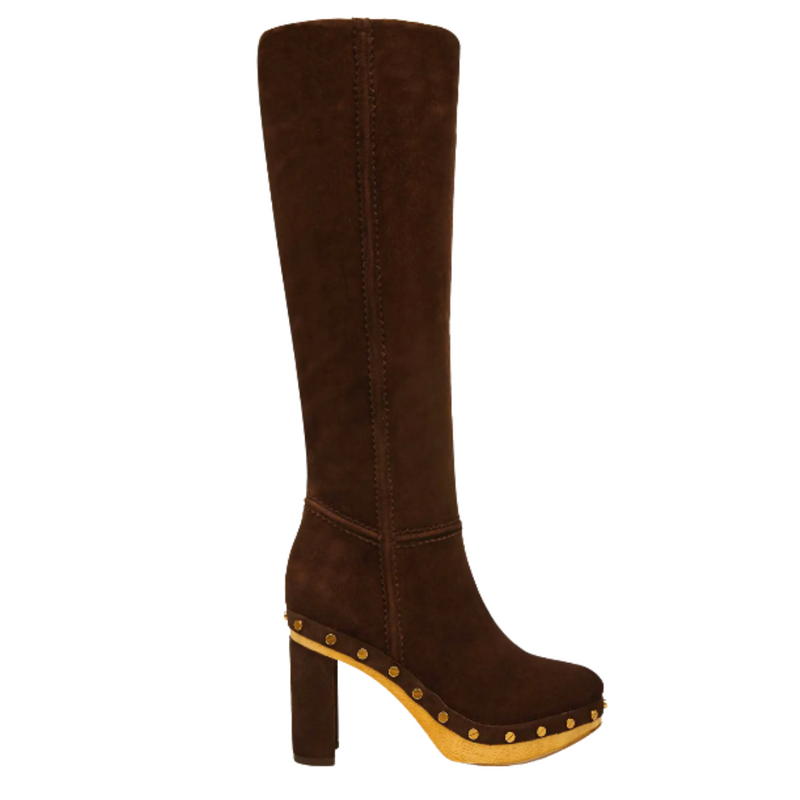 Glendale Suede Clog Knee Boots in Expresso 