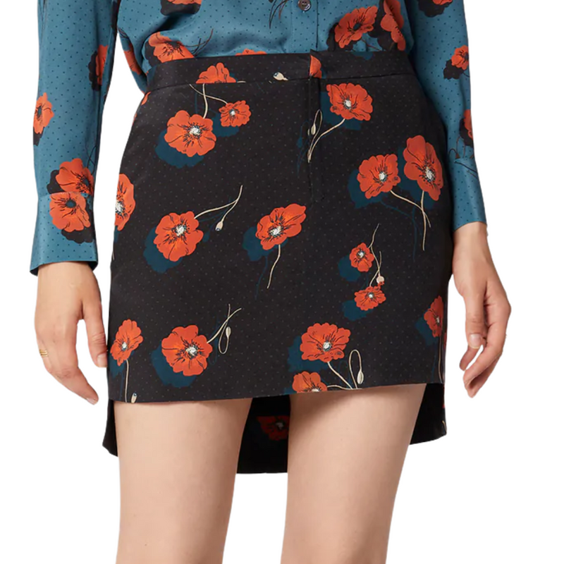 Delafine Silk Skirt in True Black Multi Poppy 