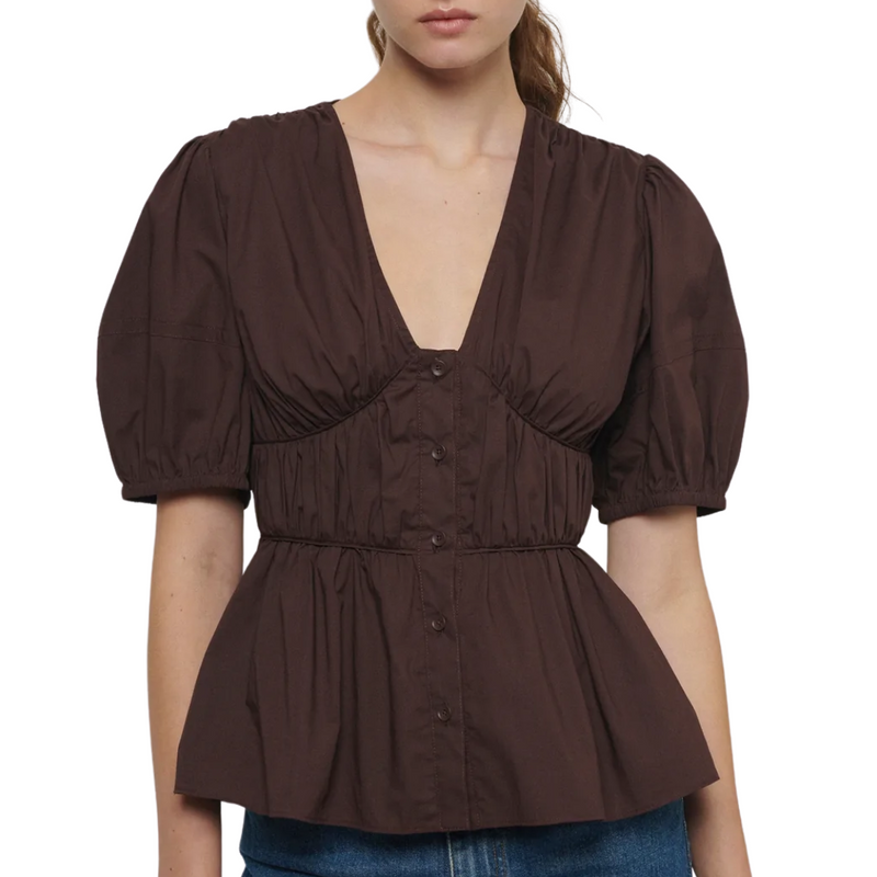 Maureen Balloon Sleeve Top in Chocolate