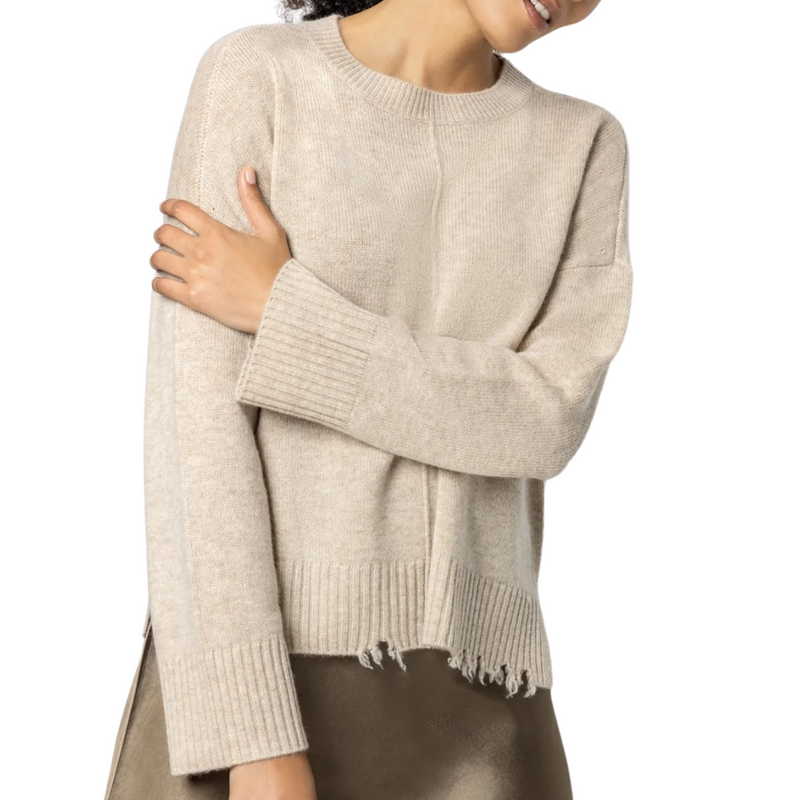 Distressed Crew Sweater in Husk