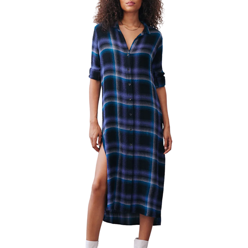 Duster Dress in Teal and Violet Plaid 