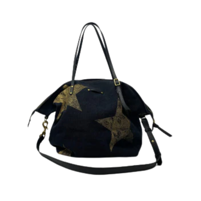 Giganti Gold Star Canvas Crossbody in Black 