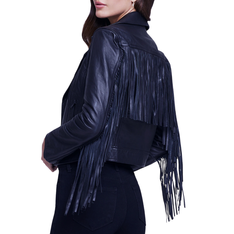 Kravitz Fringe Leather Jacket in Black