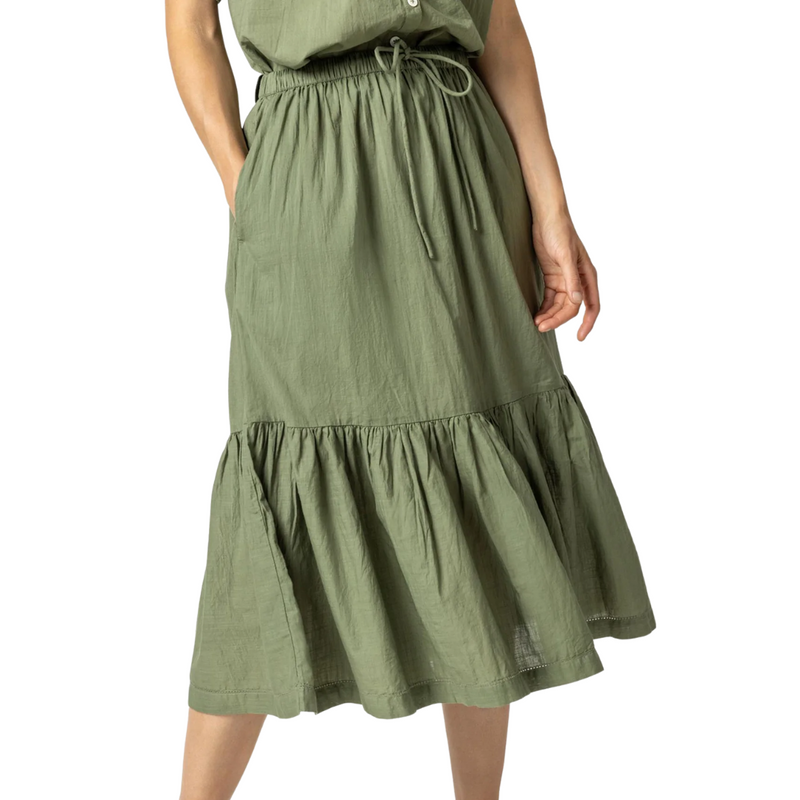 Pull On Peplum Skirt in Olive 