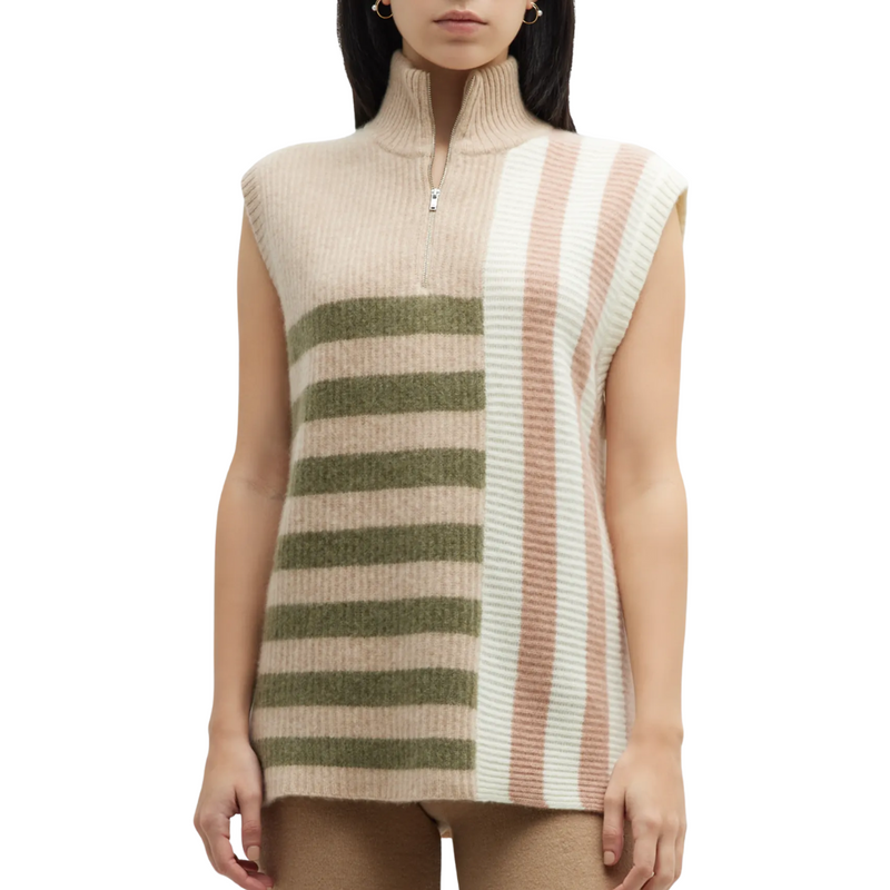 Cashmere Colorblocked Quarter Zip in Sand