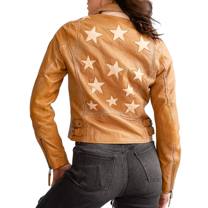 Christy Star Detail Leather Jacket in Honeycomb