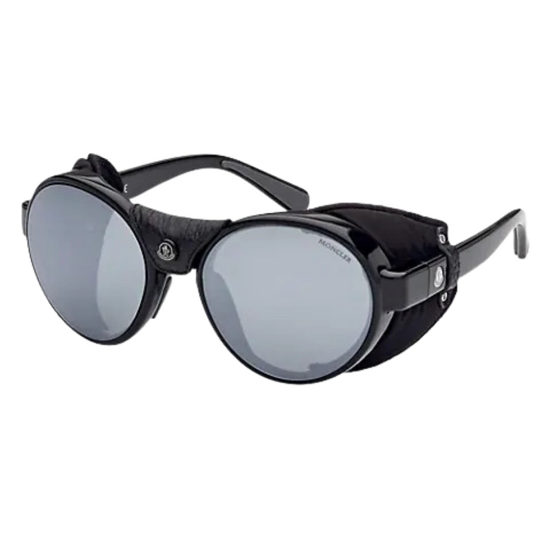 Steradian Sunglasses in Shiny Black with Black Leather Blinders