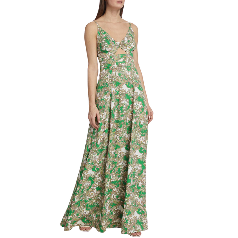 Porter Twisted Front Maxi Dress in Grass Green Multi Small Paisley