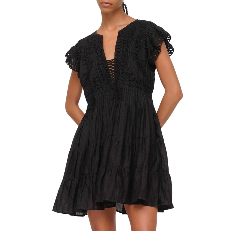 Frida Solid Flutter Sleeve Dress in Black