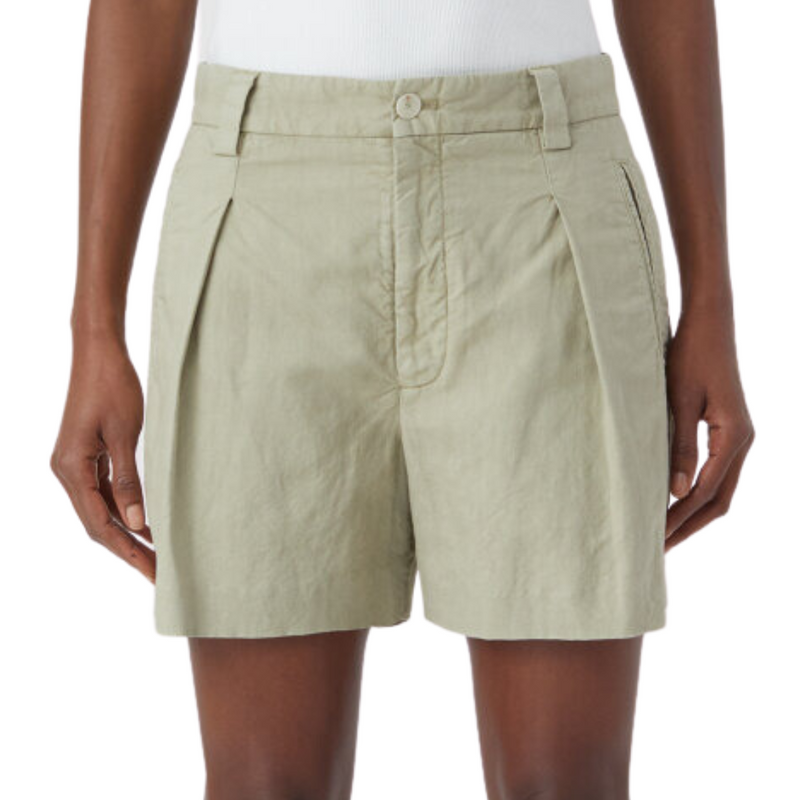 Idabel Linen & Cotton Shorts in Light Moss Green 