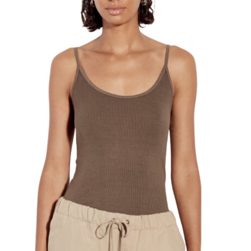 Stretch Silk Knit Rib Essential Tank in Mushroom