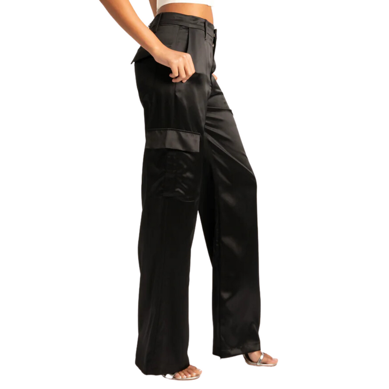 SPRWMN Silk Baggy Cargo Pants in Black