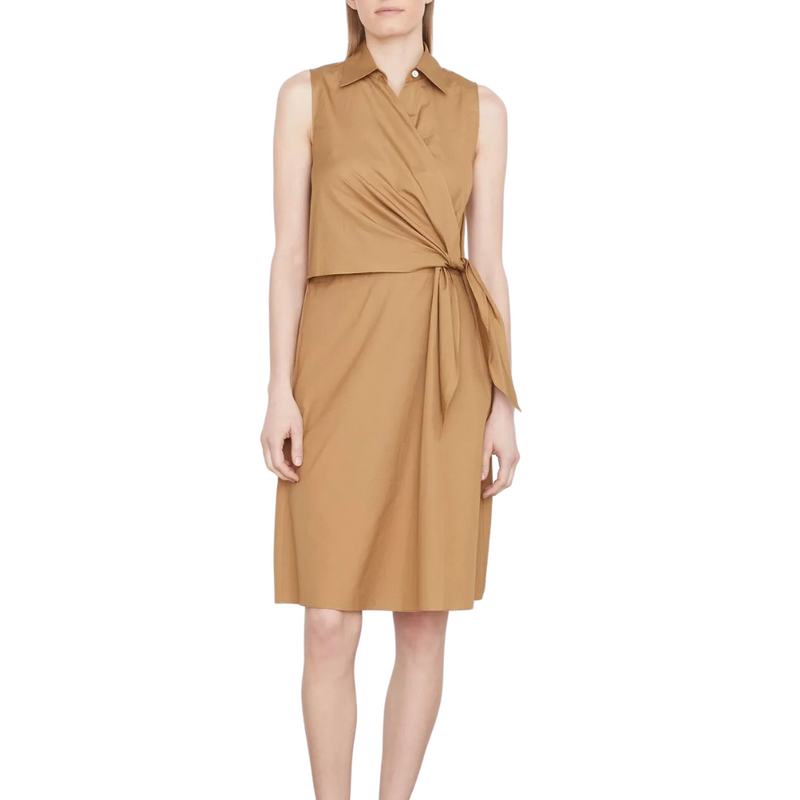 Sleeveless Wrap Shirt Dress in Tobacco