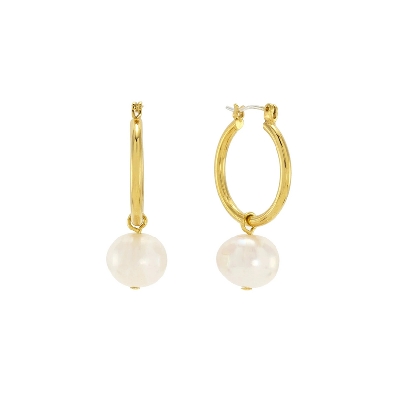 Andie Pearl Hoop Earrings in Gold