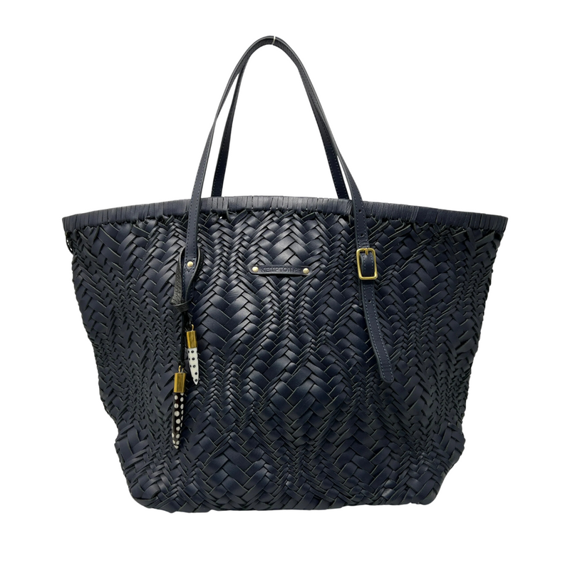 Vari Weave Leather Tote in Navy