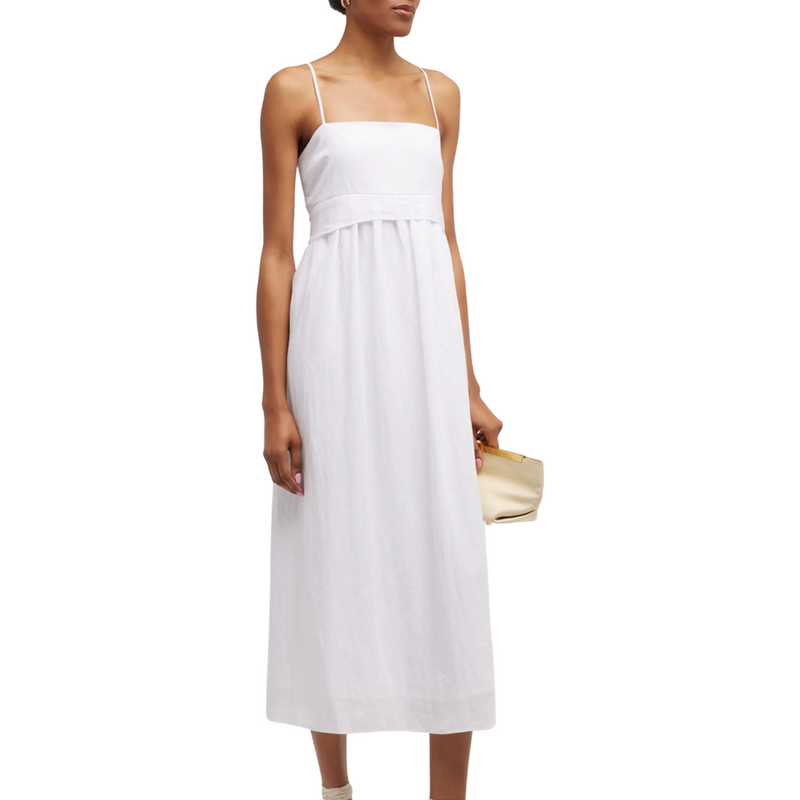 Ruched Panelled Dress in Optic White