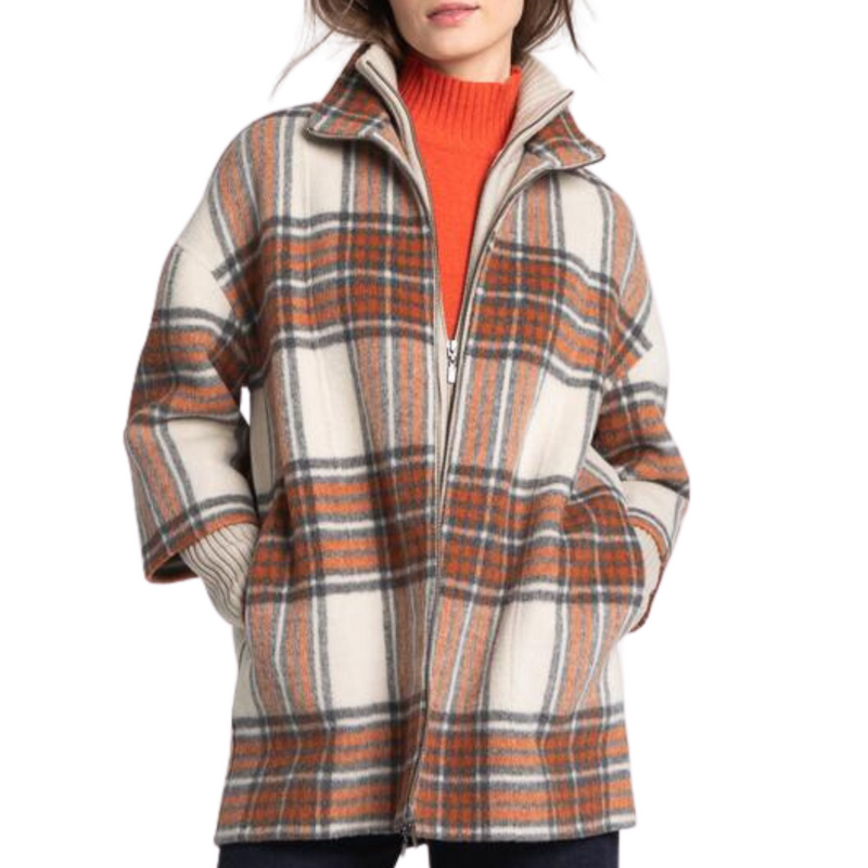 Plaid Knit Insert Coat in Multi