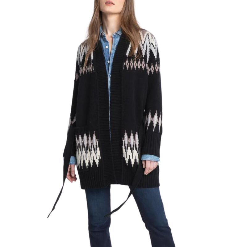 Alpine Belted Cardigan in Black Multi