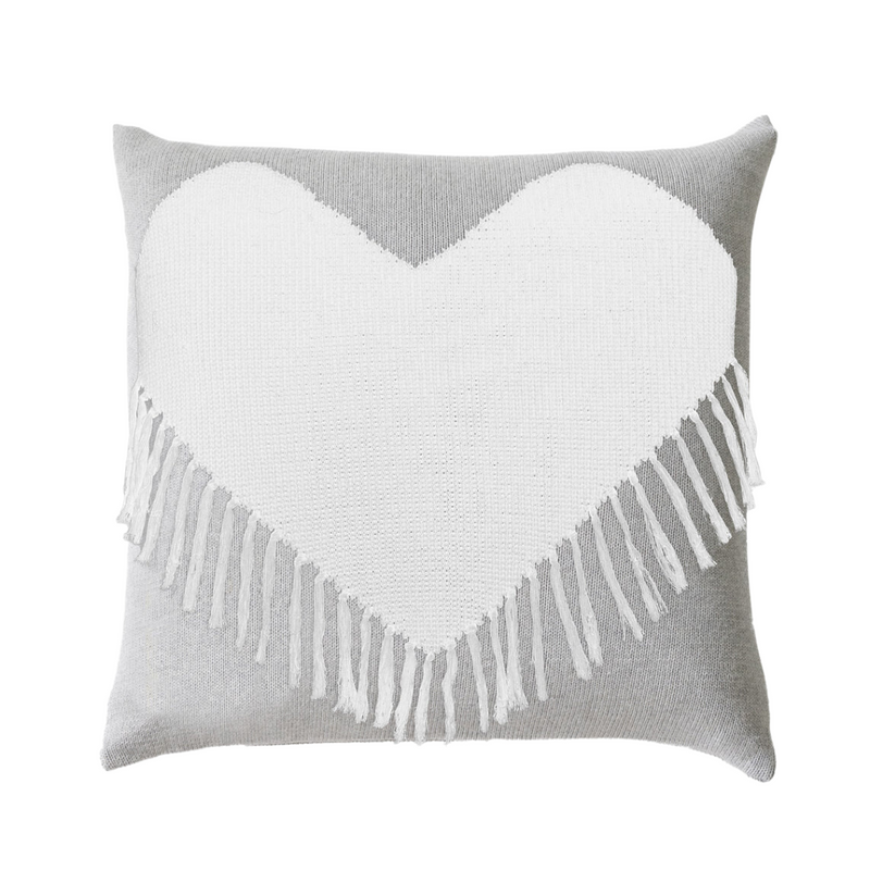 Fringed Heart Pillow in Silver Fox