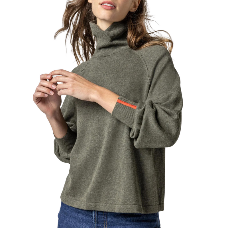 Snap Cuff Turtleneck Sweater in Moss