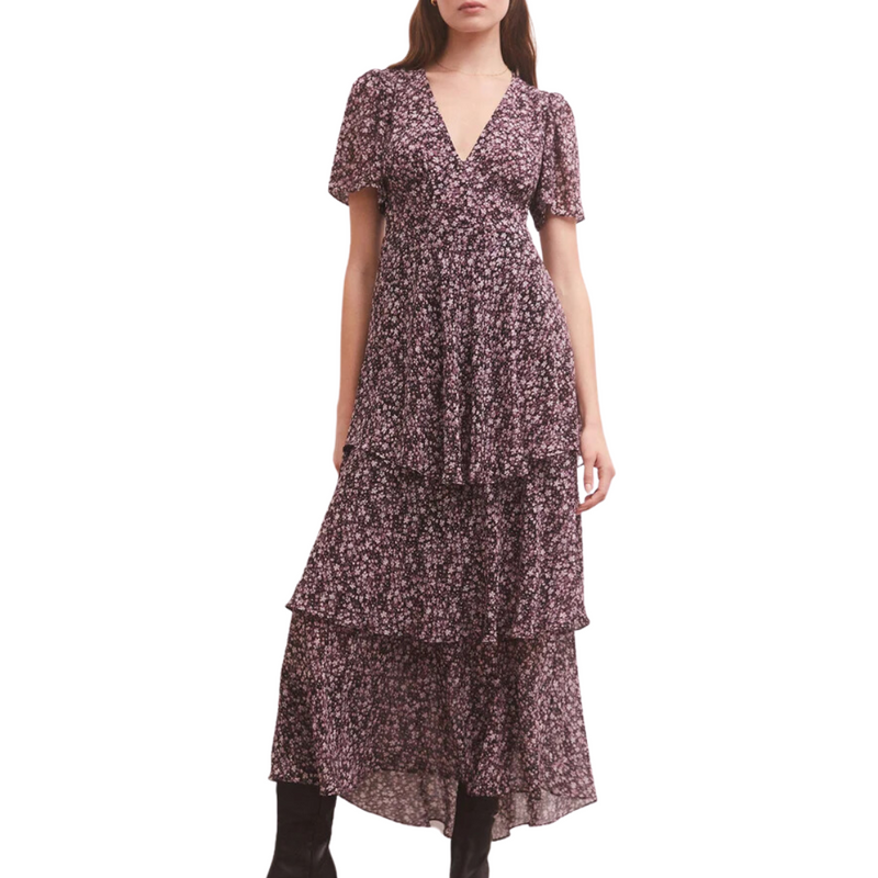 Everly Floral Midi Dress in Black 