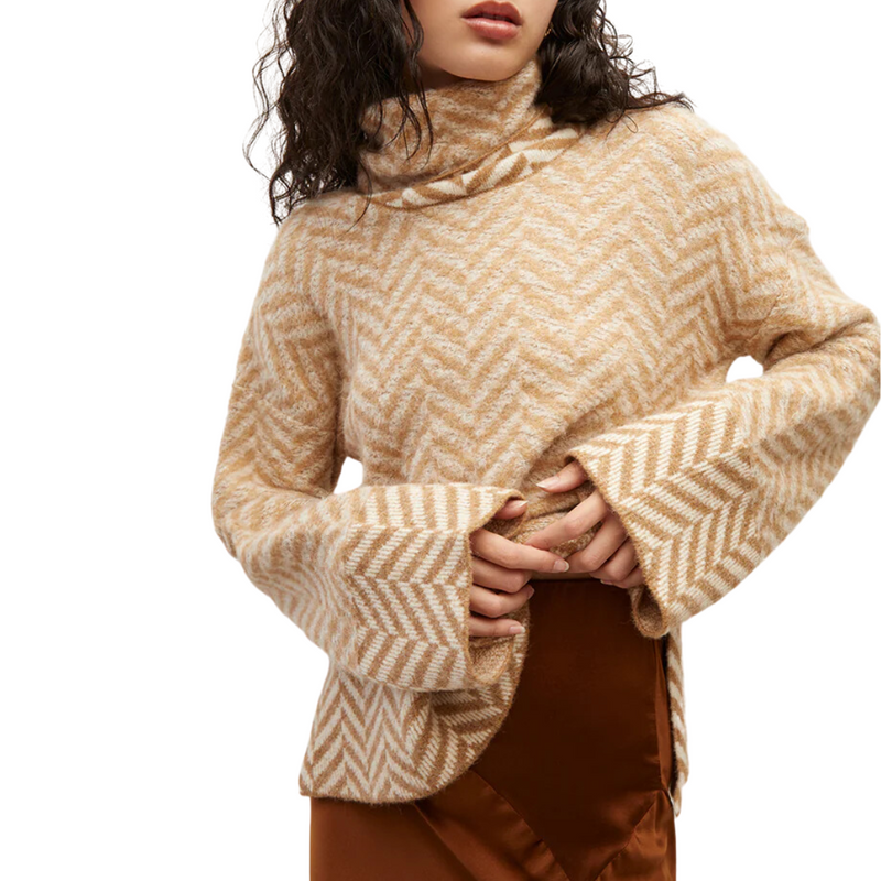 Bolina Herringbone Knit Sweater in Camel