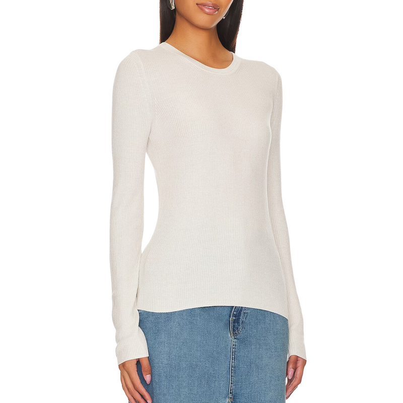 Silk Knit Long Sleeve Crew in Chalk