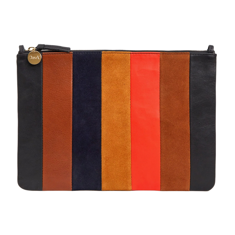 Flat Clutch w/ Tabs in Suede/Nappa/Rustic Patchwork