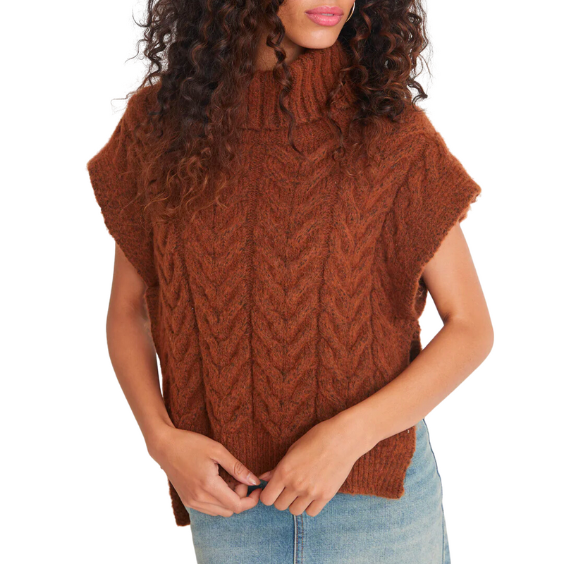 Blake High-Low Cable Vest in Burnt Ginger