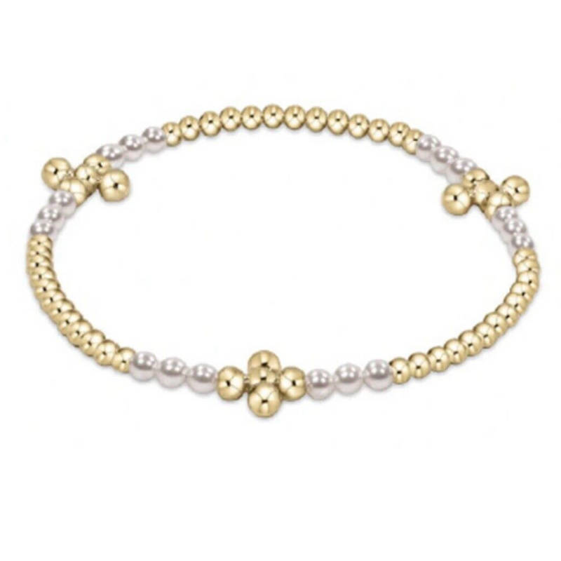 Signature Cross Gold Bliss Pattern 2.5mm Bead Bracelet in Pearl 