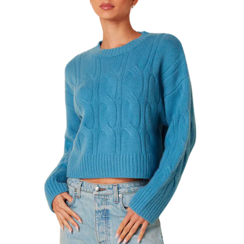 Tristan Cashmere Cable Knit Crew Neck in Cameo