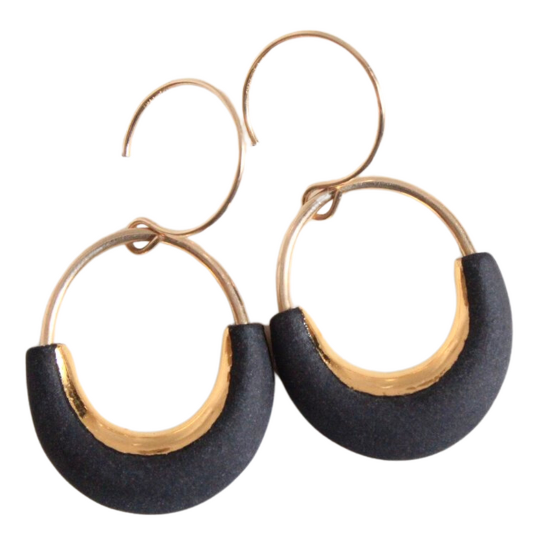 Eden Round Large Earrings in Matte Black