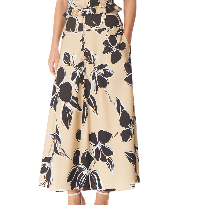 Valentina Skirt in Khaki Graphic Floral Print