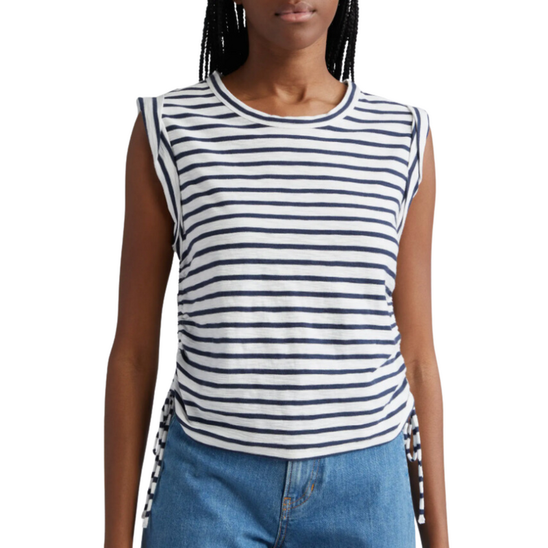 Vinci Muscle Tee in Off White/Marine Stripe 