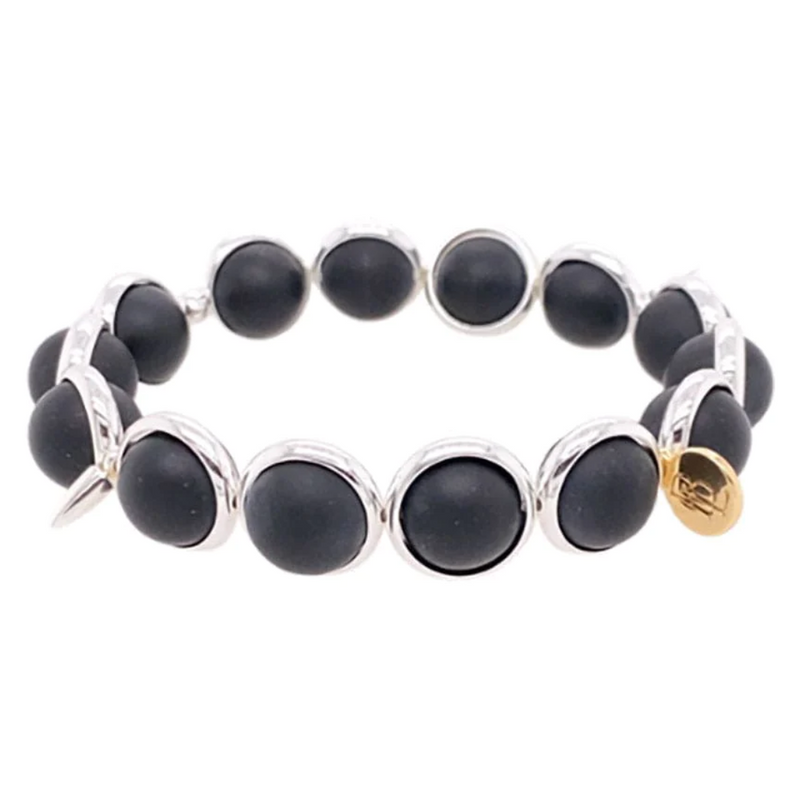 Matte Onyx Gemstone Bead Bracelet in Silver