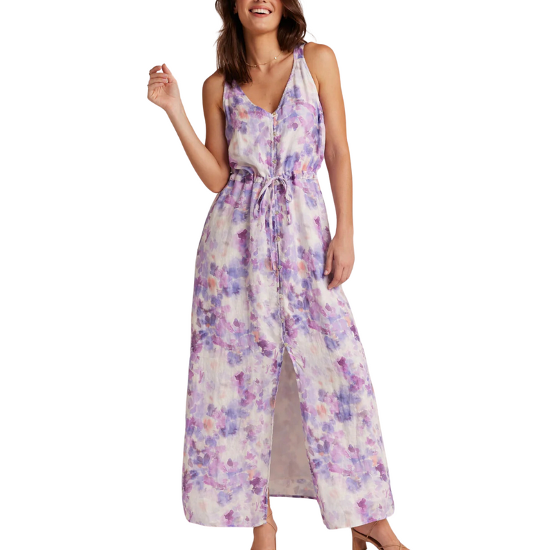 Linen Button Front Dress in Iris Floral Print