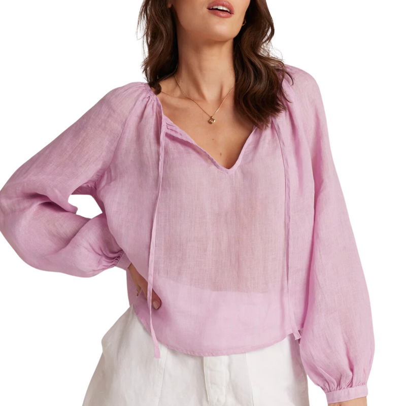 Shirred Linen Raglan Blouse in Light Orchid