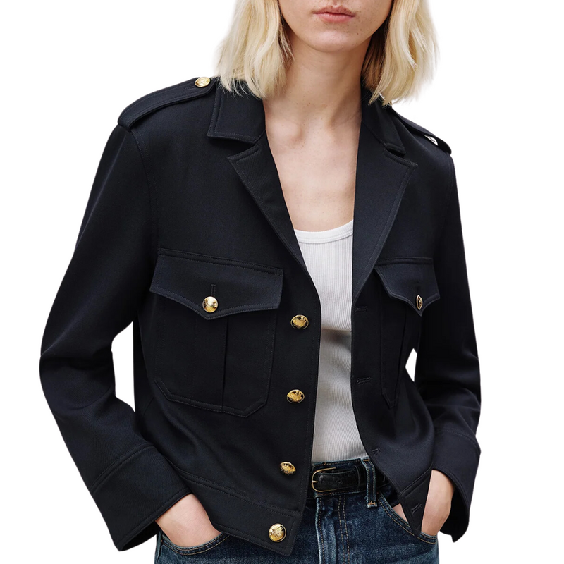 Lourdes Cropped Military Blazer in Midnight